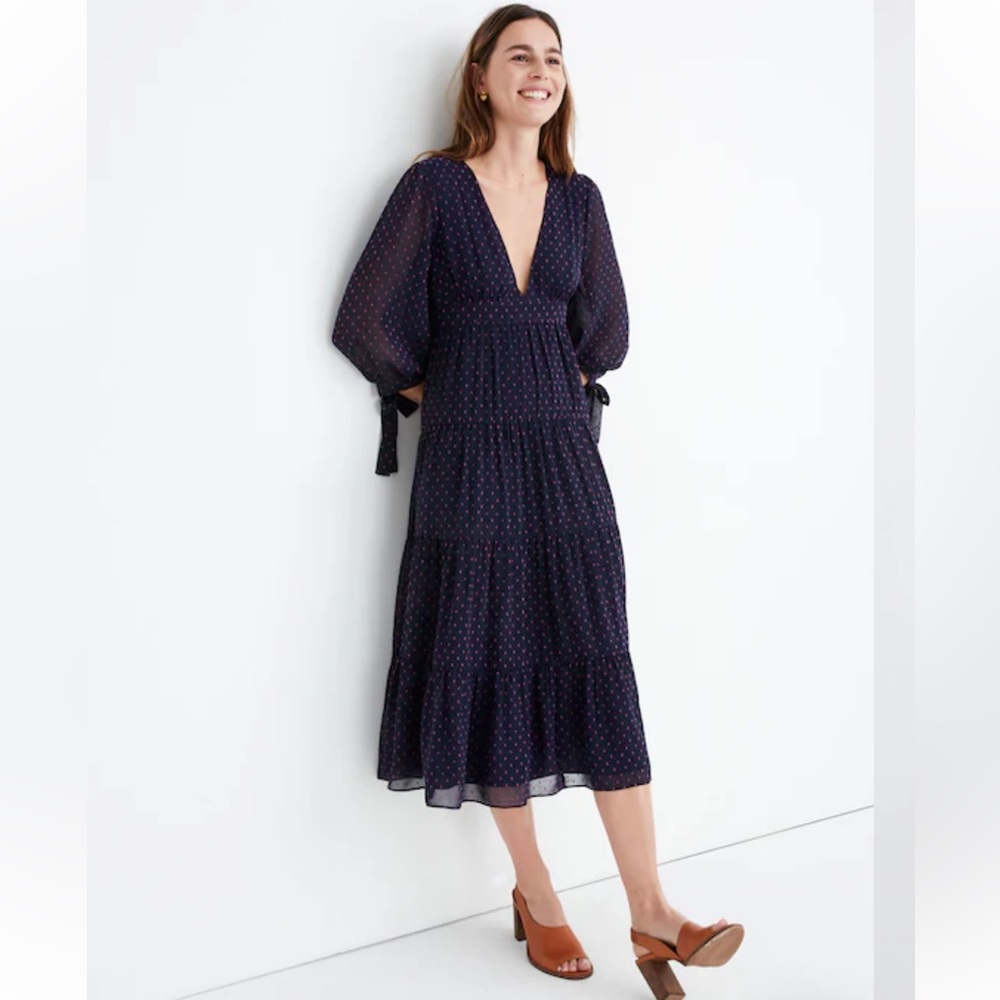 NWOT Madewell size 00 Tie sleeve midi dress in clipdot